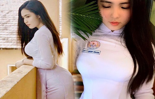 Hot girl 'áo dài trắng' gợi cảm với gu thời trang tôn thềm ngực gần 1 mét