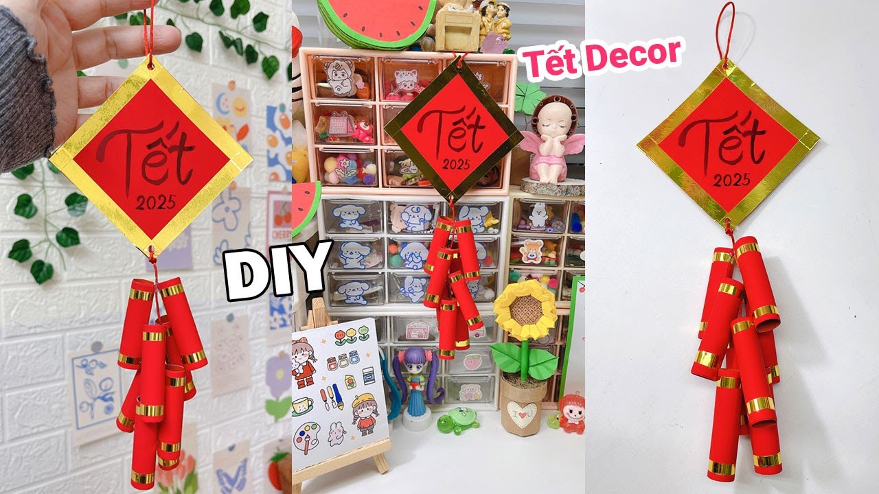 Làm chùm pháo mini decor Tết