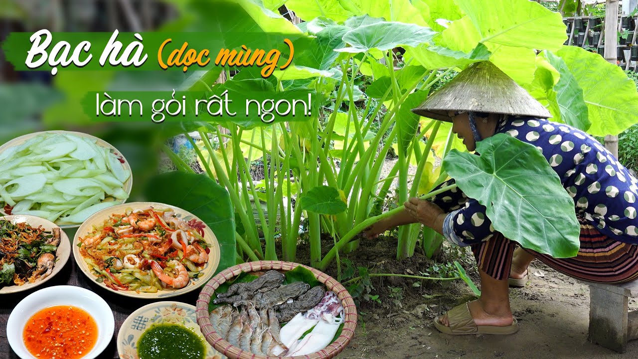 Ếch nướng trộn lá é và gỏi bạc hà hải sản (gỏi dọc mùng)